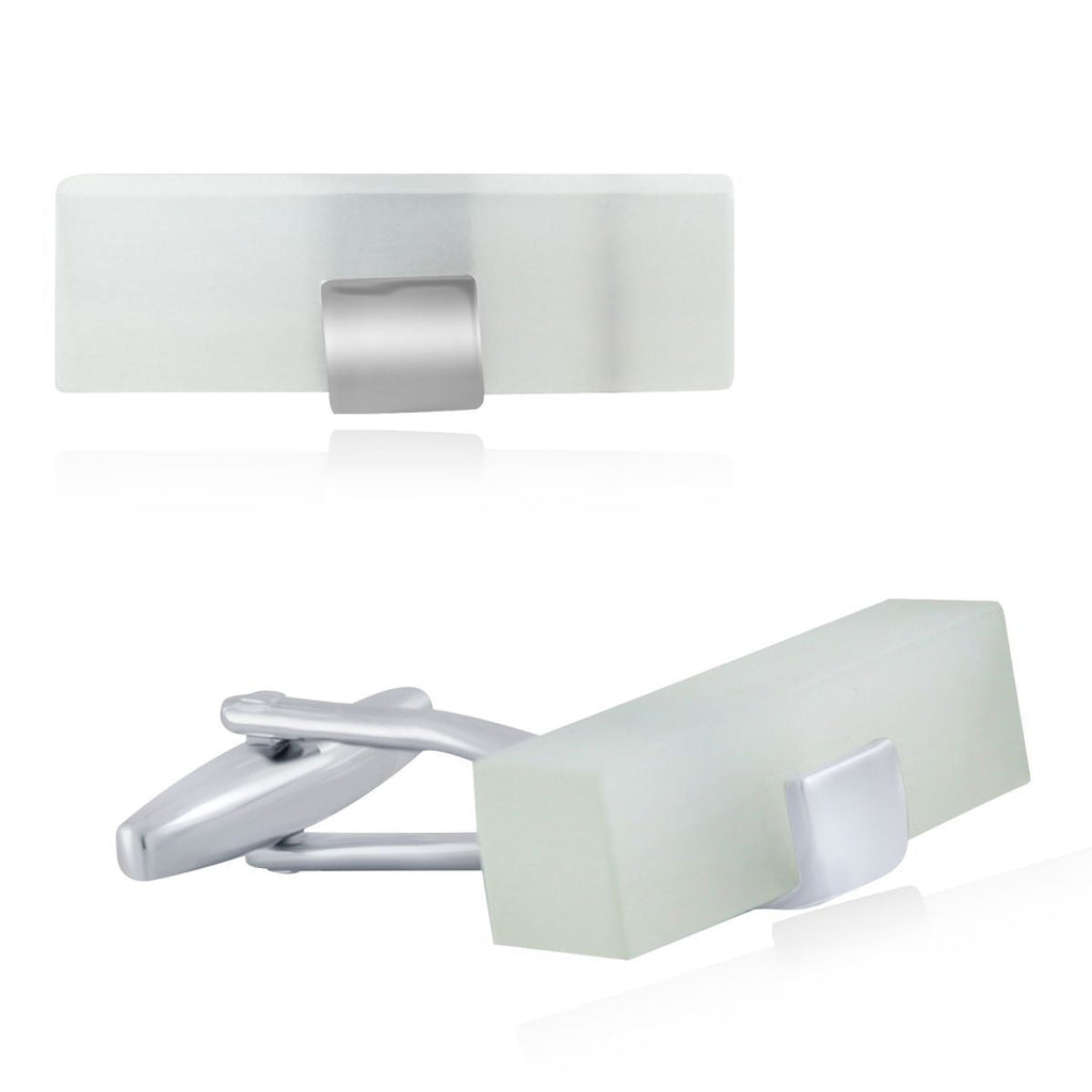 Rectangle White Frosted Ice Cufflinks In Box Bulk