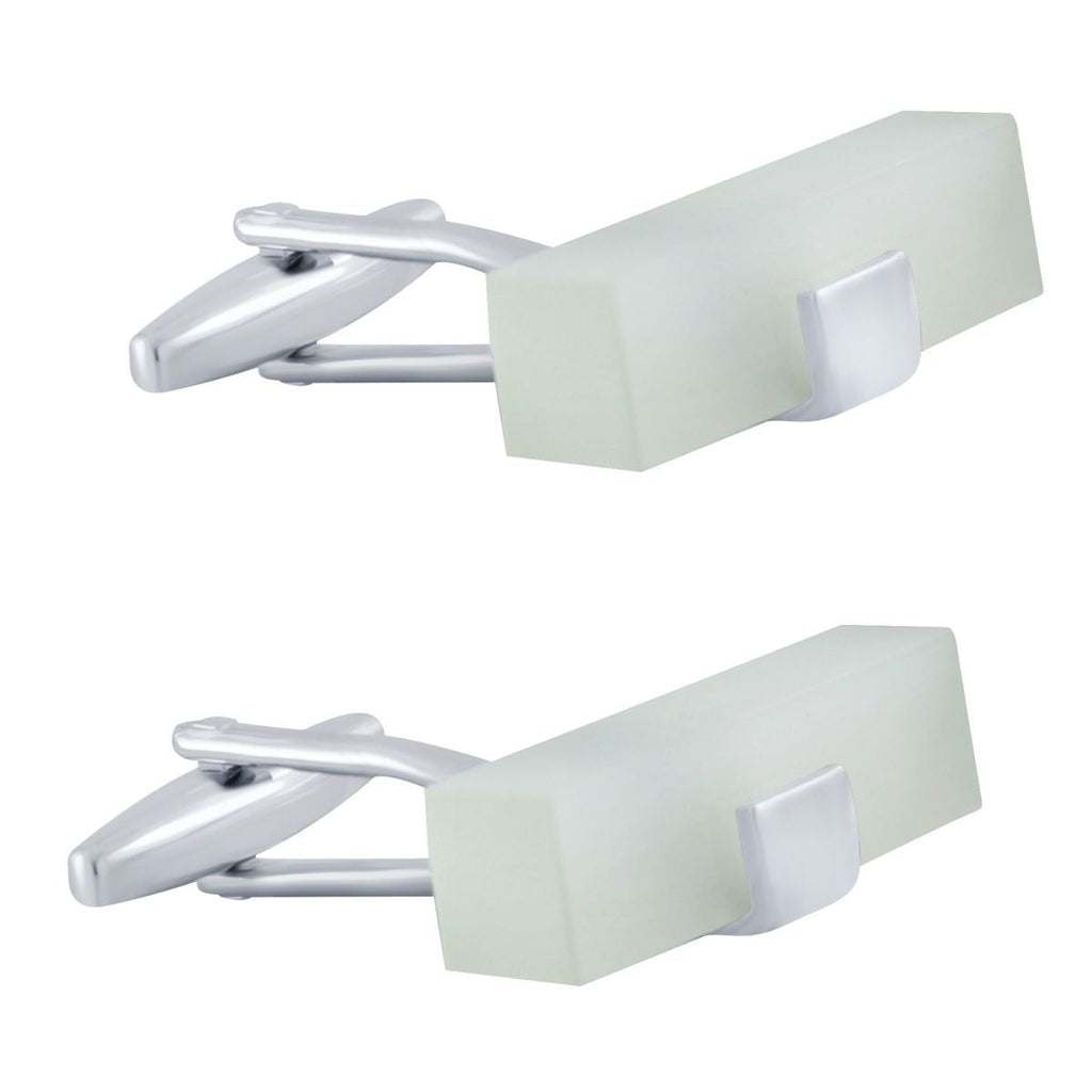 Rectangle White Frosted Ice Cufflinks In Box Bulk