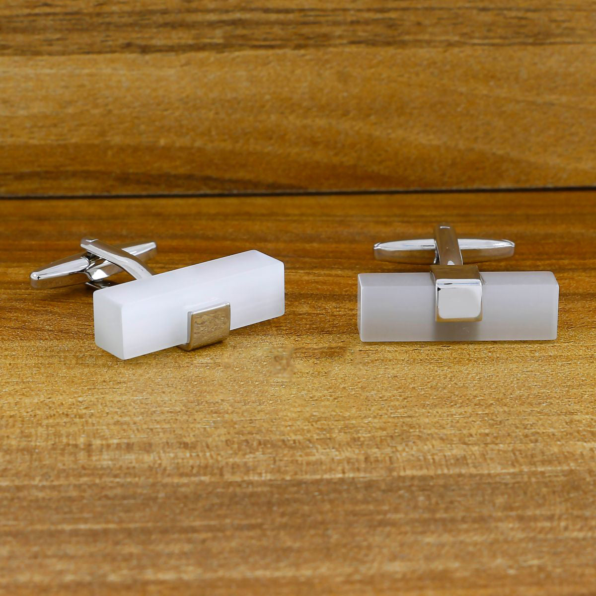 Rectangle White Frosted Ice Cufflinks In Box Bulk Main image