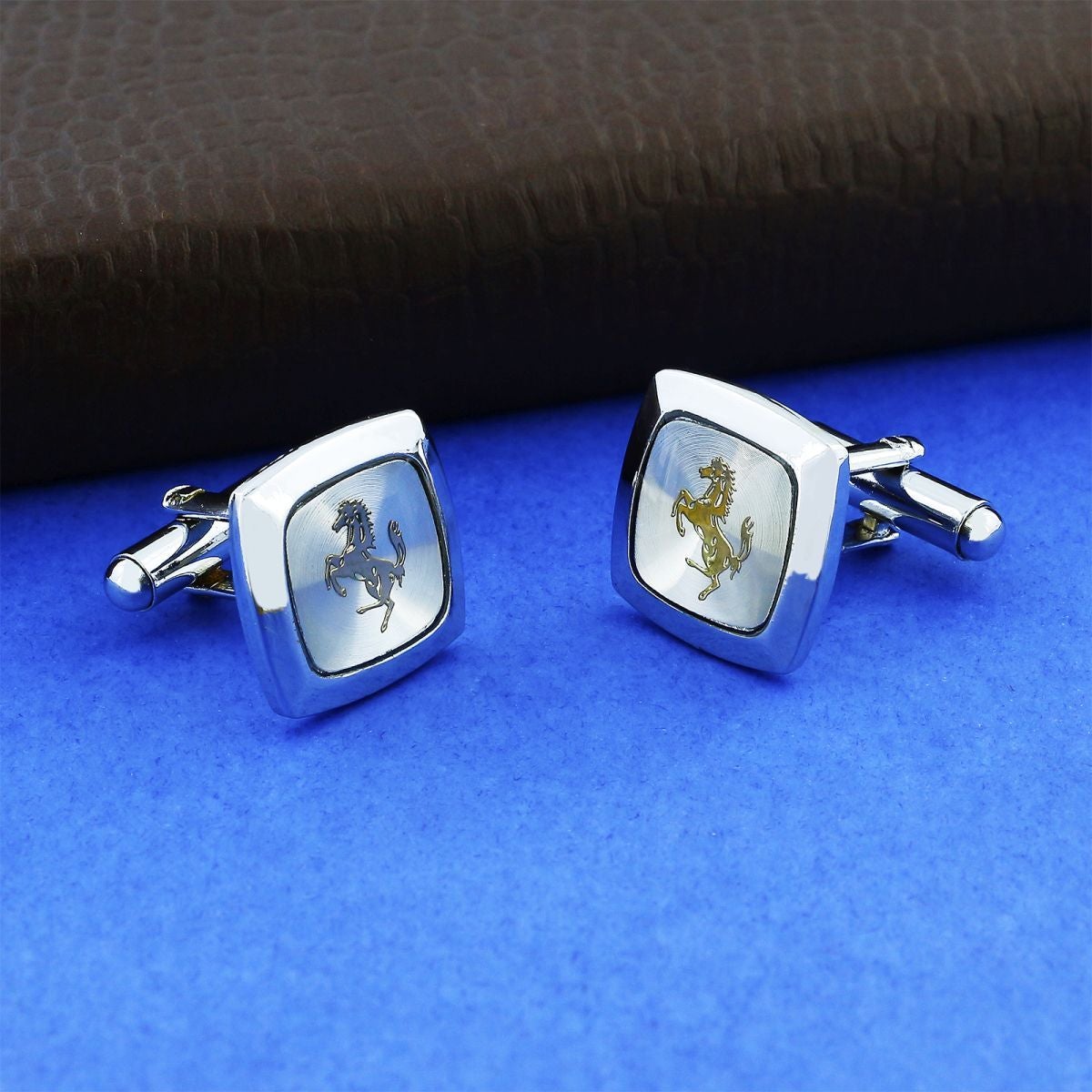 Square Silver Ferrari Horse Cufflinks In Box Bulk Main image