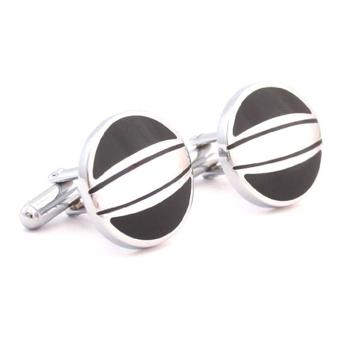 Round Black Silver Cufflinks In Box Bulk