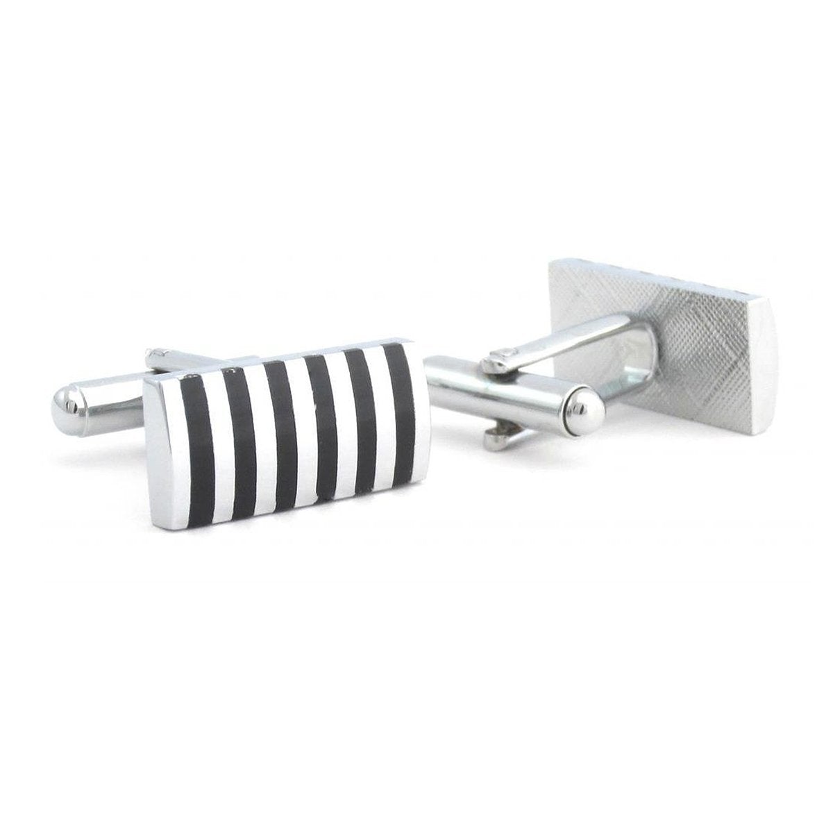 Rectangle Black Stripes Cufflinks In Box Bulk Secondary image