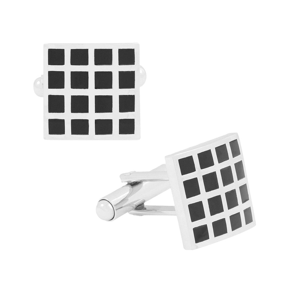 Square Black Checks Cufflinks In Box Bulk