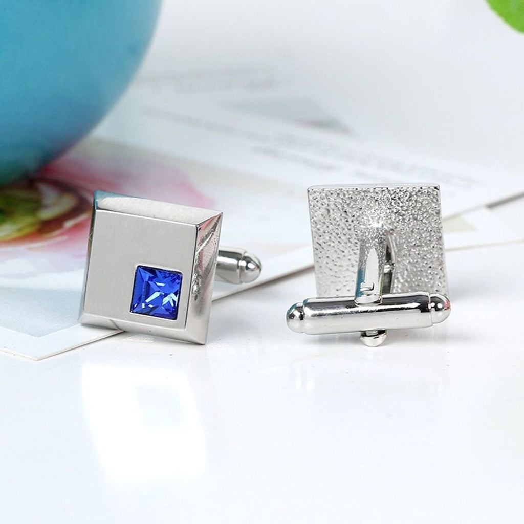 Square Blue Crystal Cufflinks In Box Bulk
