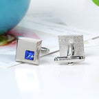 Square Blue Crystal Cufflinks In Box Bulk