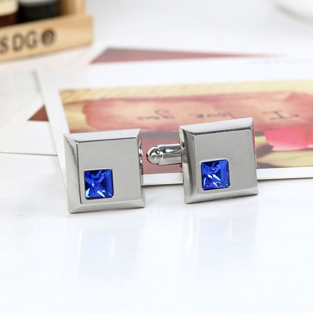 Square Blue Crystal Cufflinks In Box Bulk