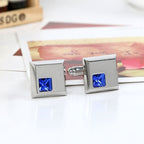 Square Blue Crystal Cufflinks In Box Bulk