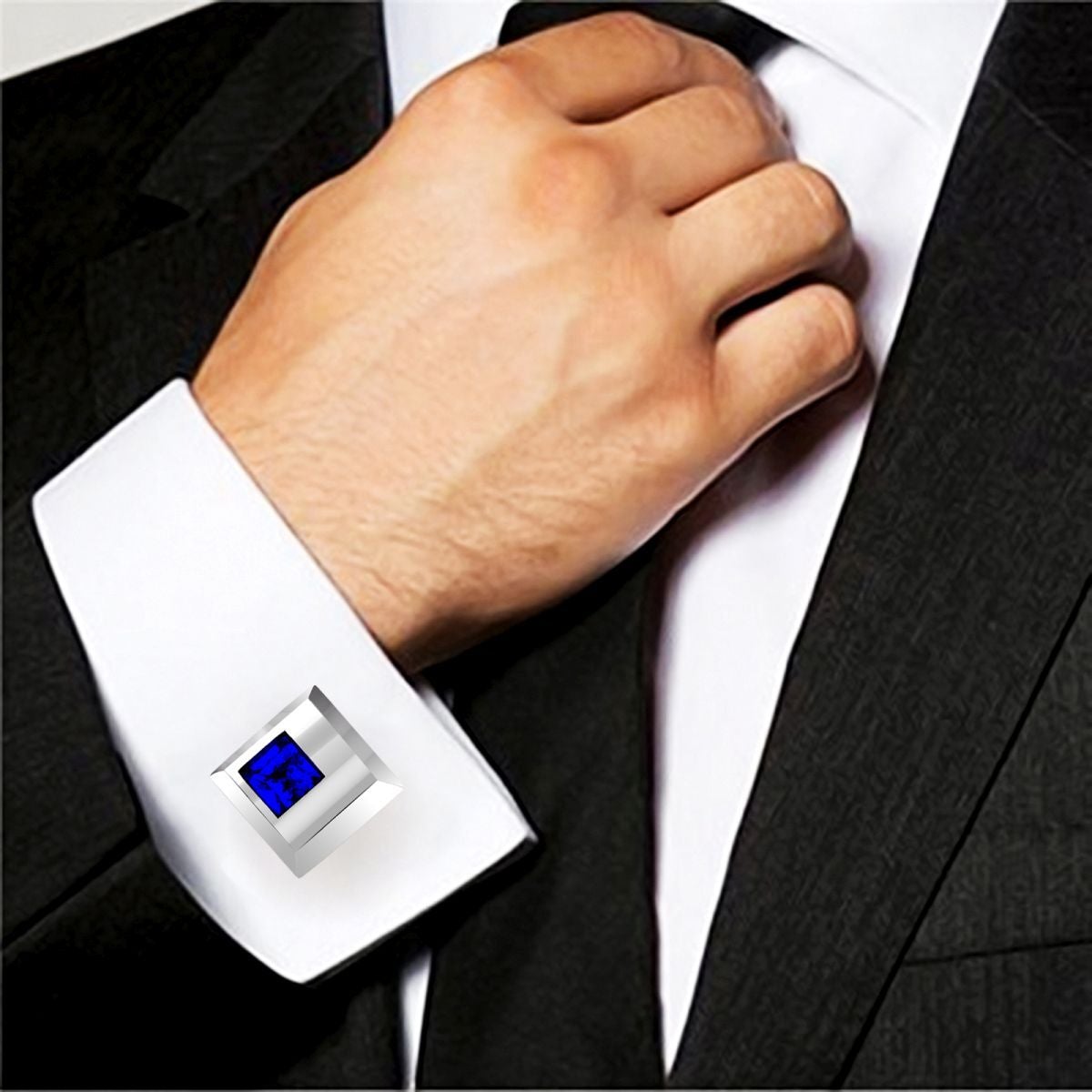 Square Blue Crystal Cufflinks In Box Bulk
