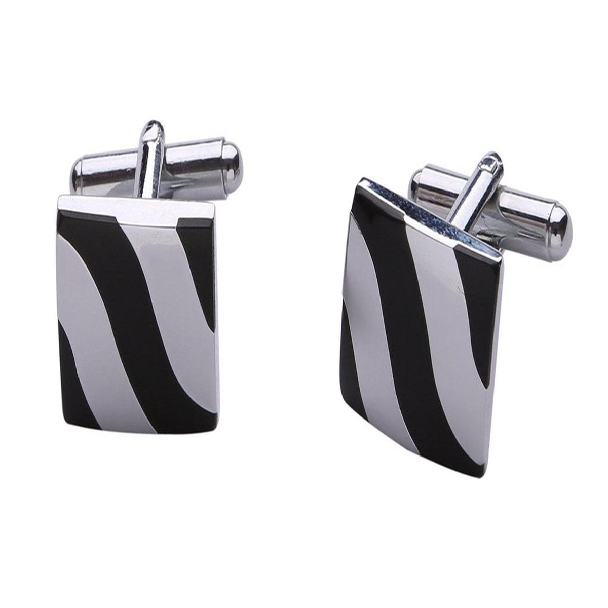 Square Black Stripes Cufflinks In Box Bulk