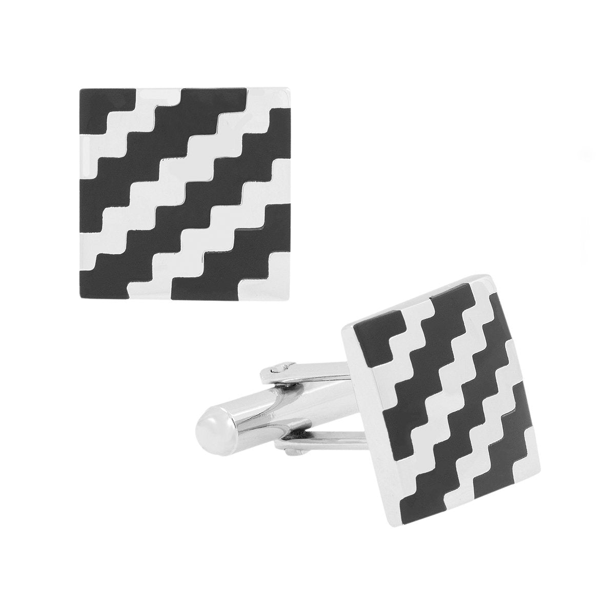 Square Black Checks Cufflinks In Box Bulk Main image