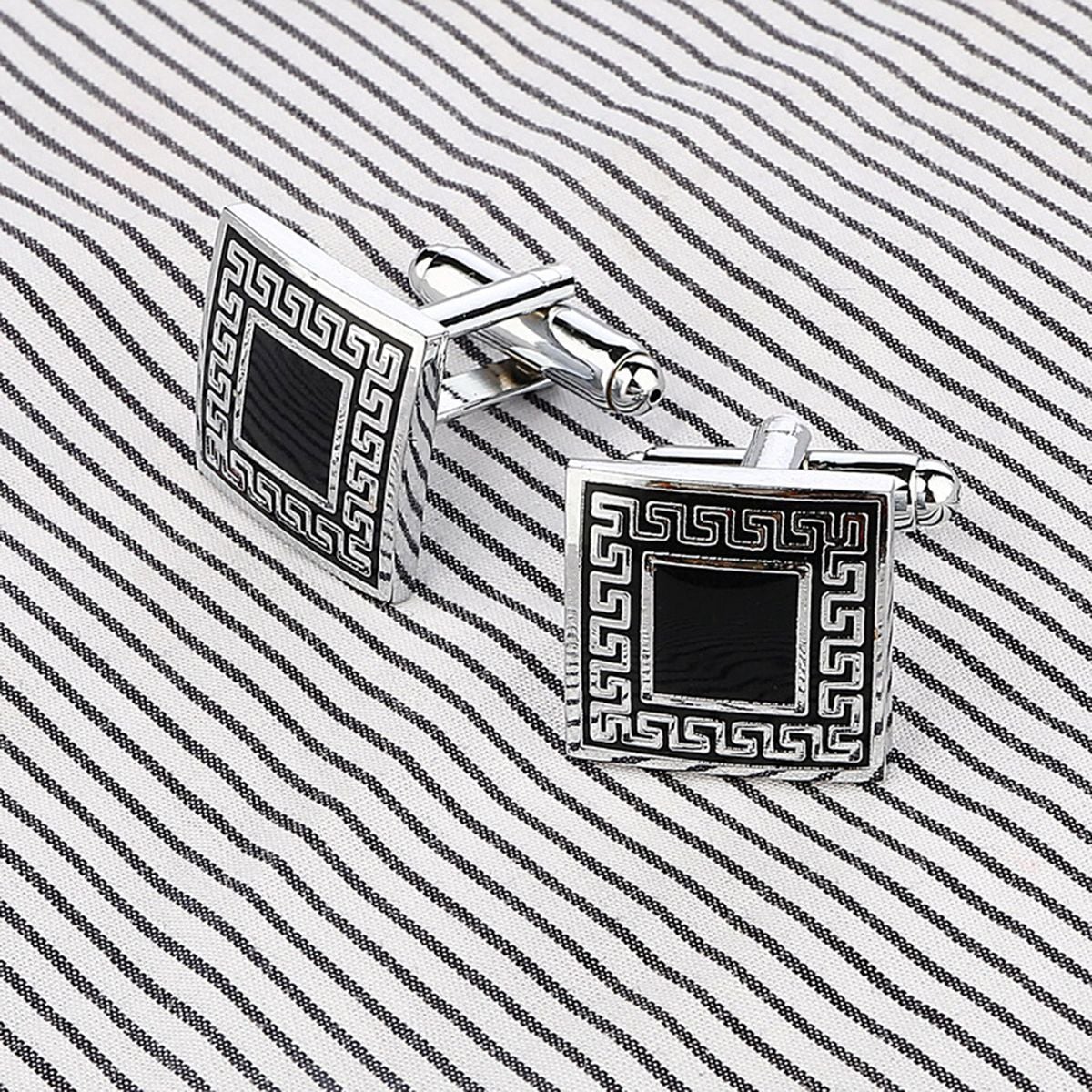 Square Black Stripes Cufflinks In Box Bulk