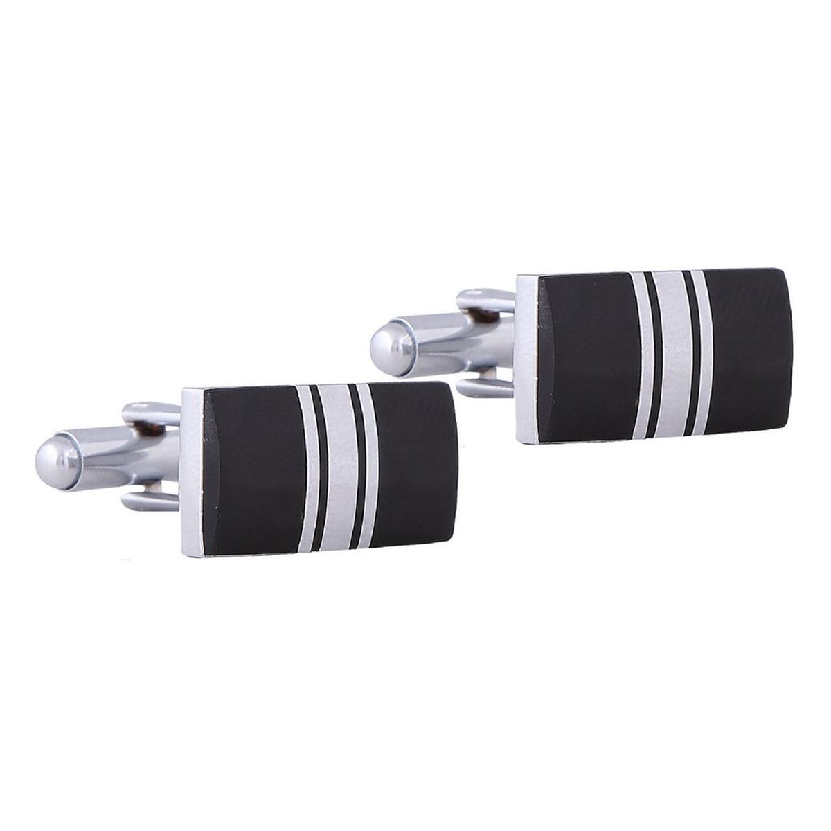 Rectangle Black Stripes Cufflinks In Box Bulk Main image