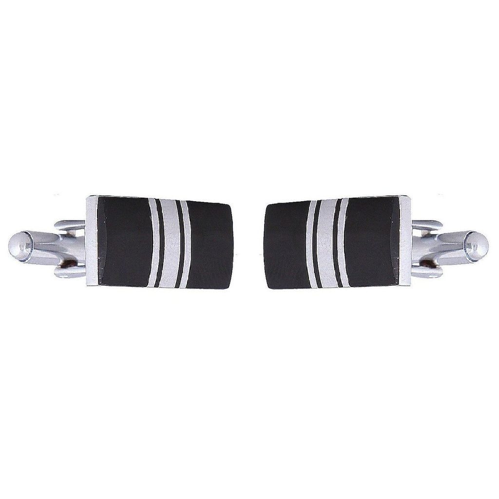 Rectangle Black Stripes Cufflinks In Box Bulk