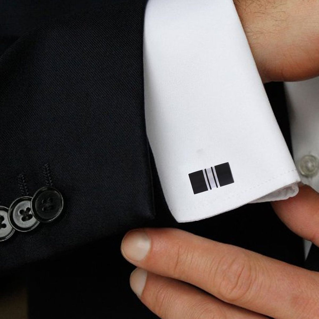 Rectangle Black Stripes Cufflinks In Box Bulk