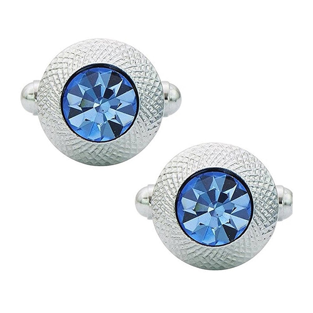 Round Blue Crystal Cufflinks In Box Bulk