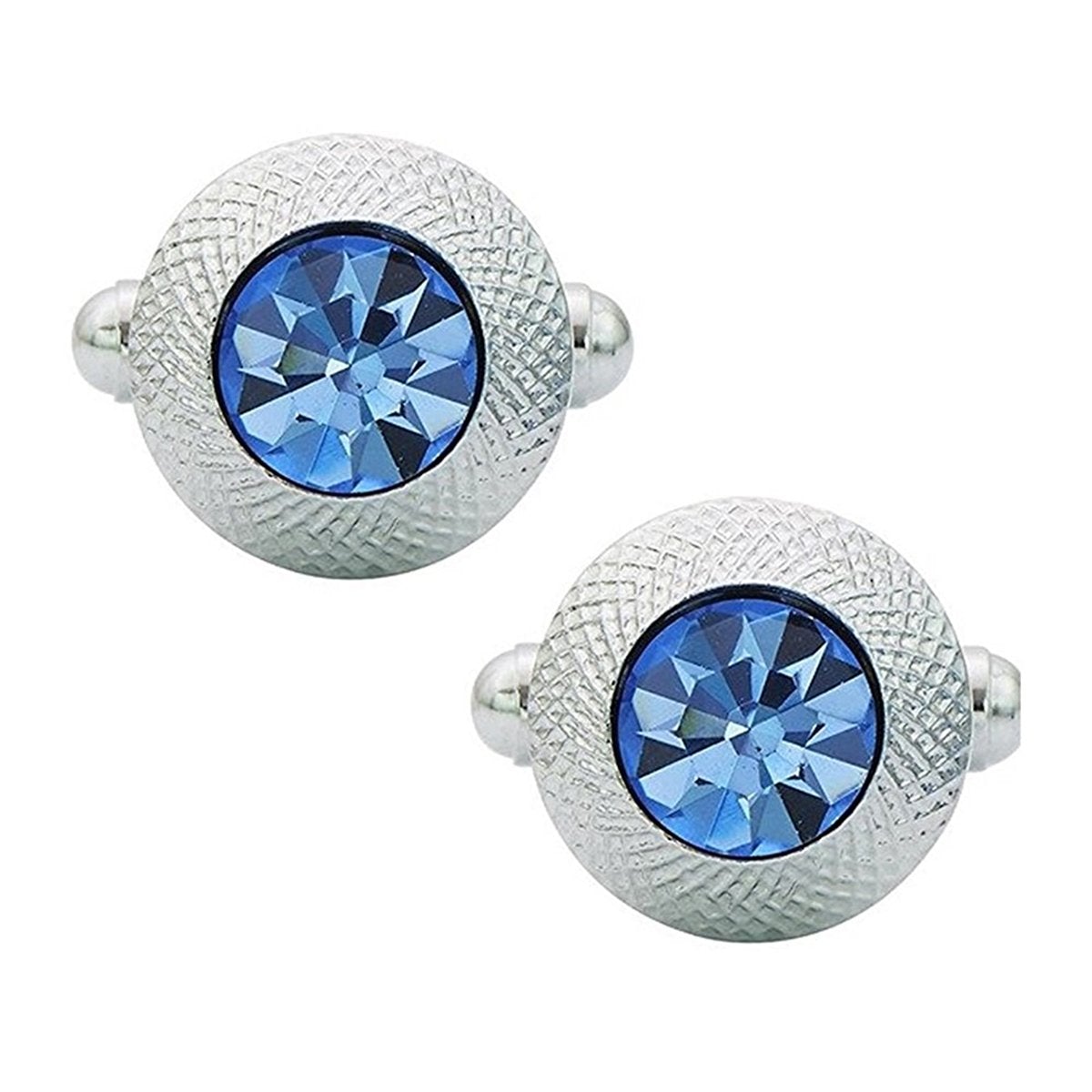 Round Blue Crystal Cufflinks In Box Bulk