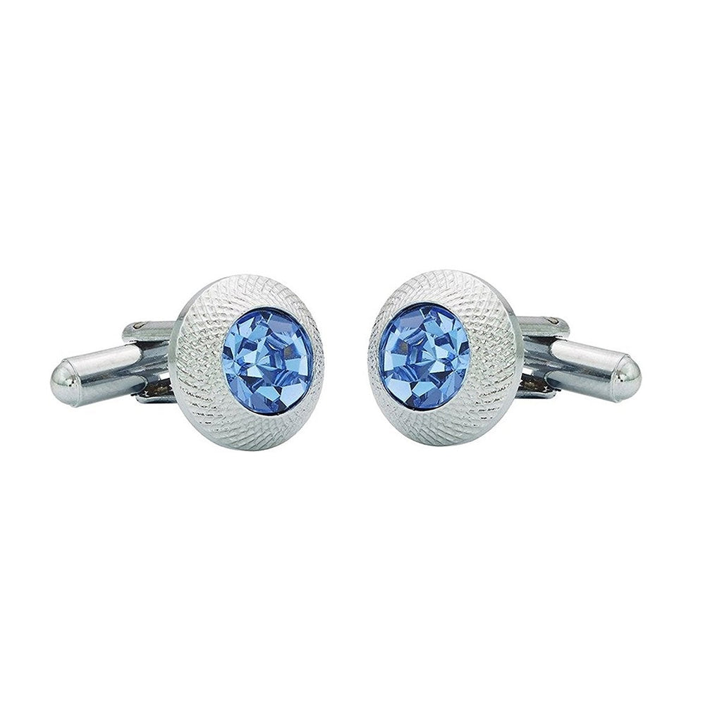 Round Blue Crystal Cufflinks In Box Bulk