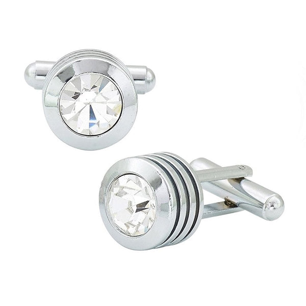 Round Silver Diamond Cufflinks In Box Bulk Main image