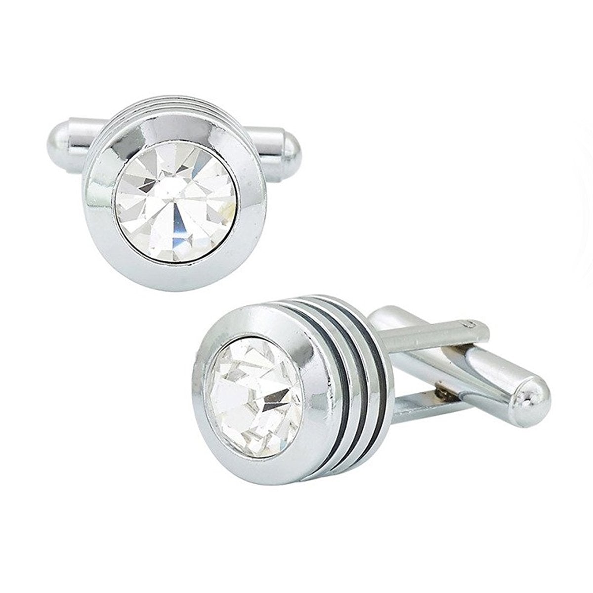 Round Silver Diamond Cufflinks In Box Bulk