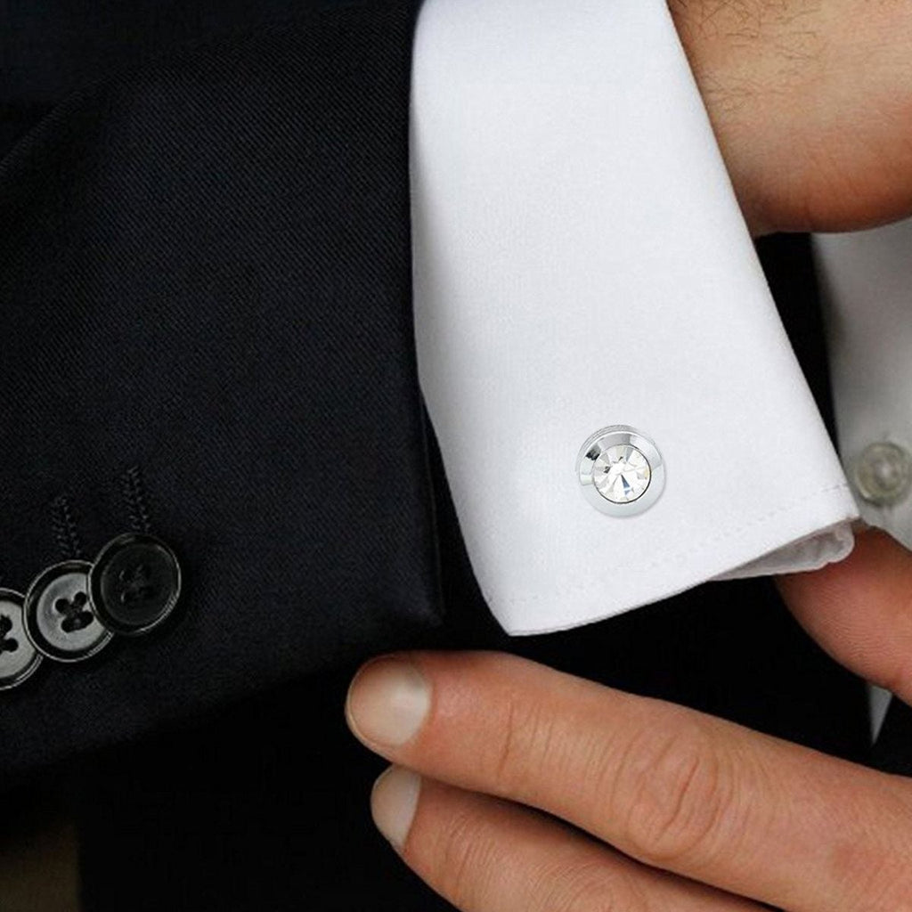 Round Silver Diamond Cufflinks In Box Bulk