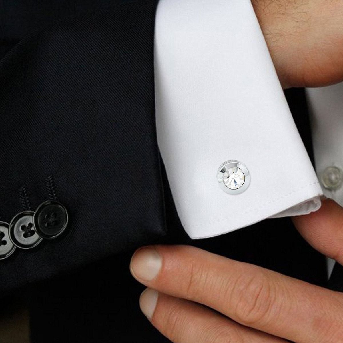 Round Silver Diamond Cufflinks In Box Bulk