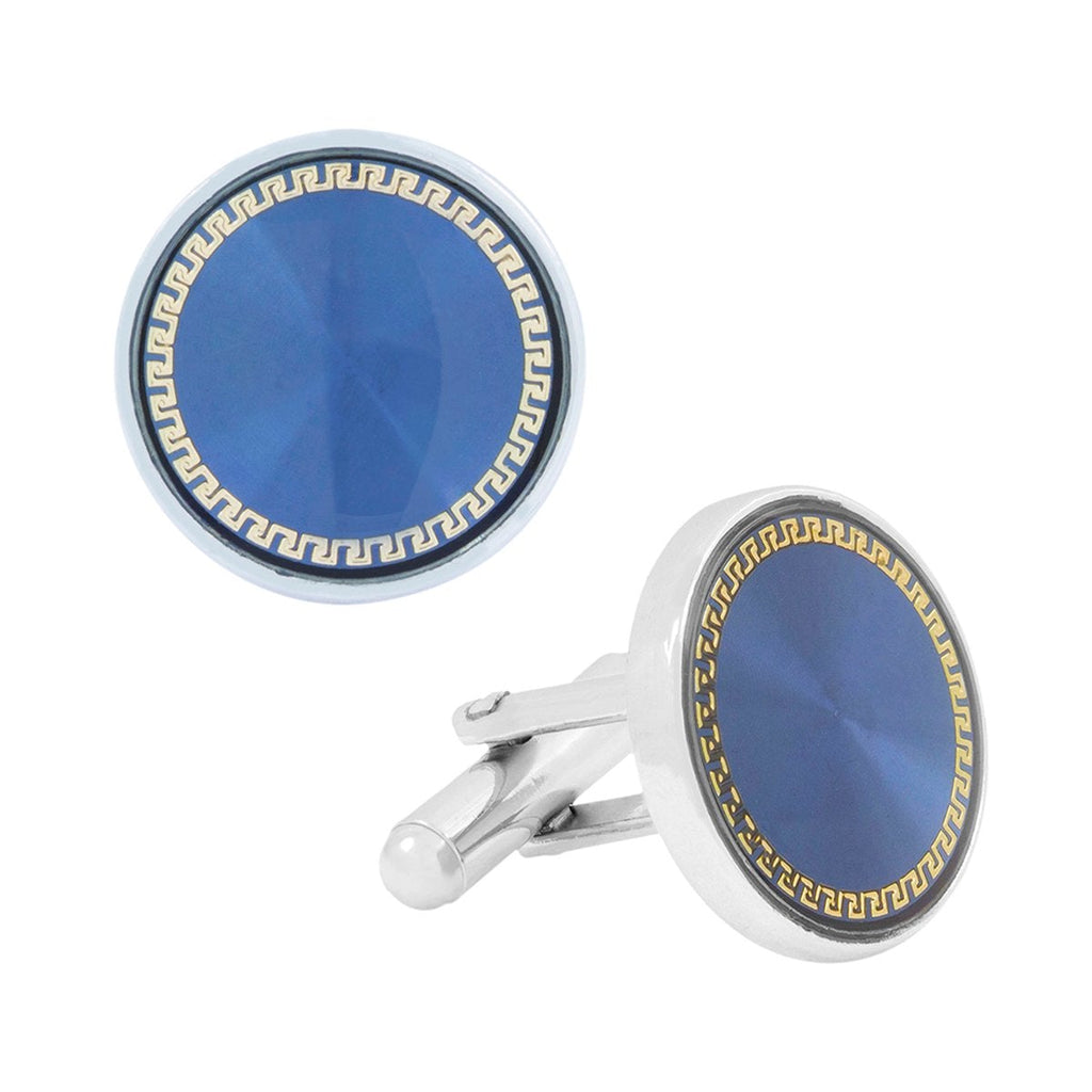 Round Blue Gold Cufflinks In Box Bulk