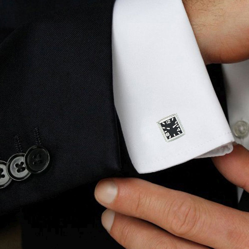 Square Black Clock Watch Cufflinks In Box Bulk