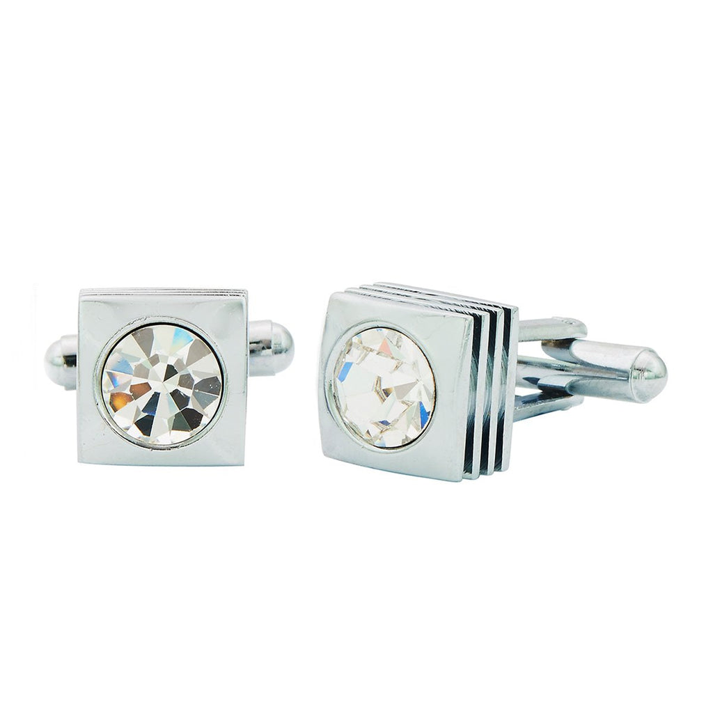 Square Silver Diamond Cufflinks In Box Bulk