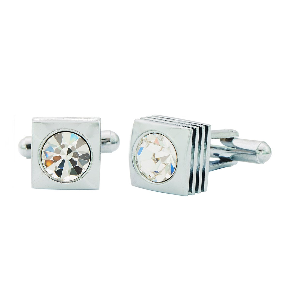 Square Silver Diamond Cufflinks In Box Bulk