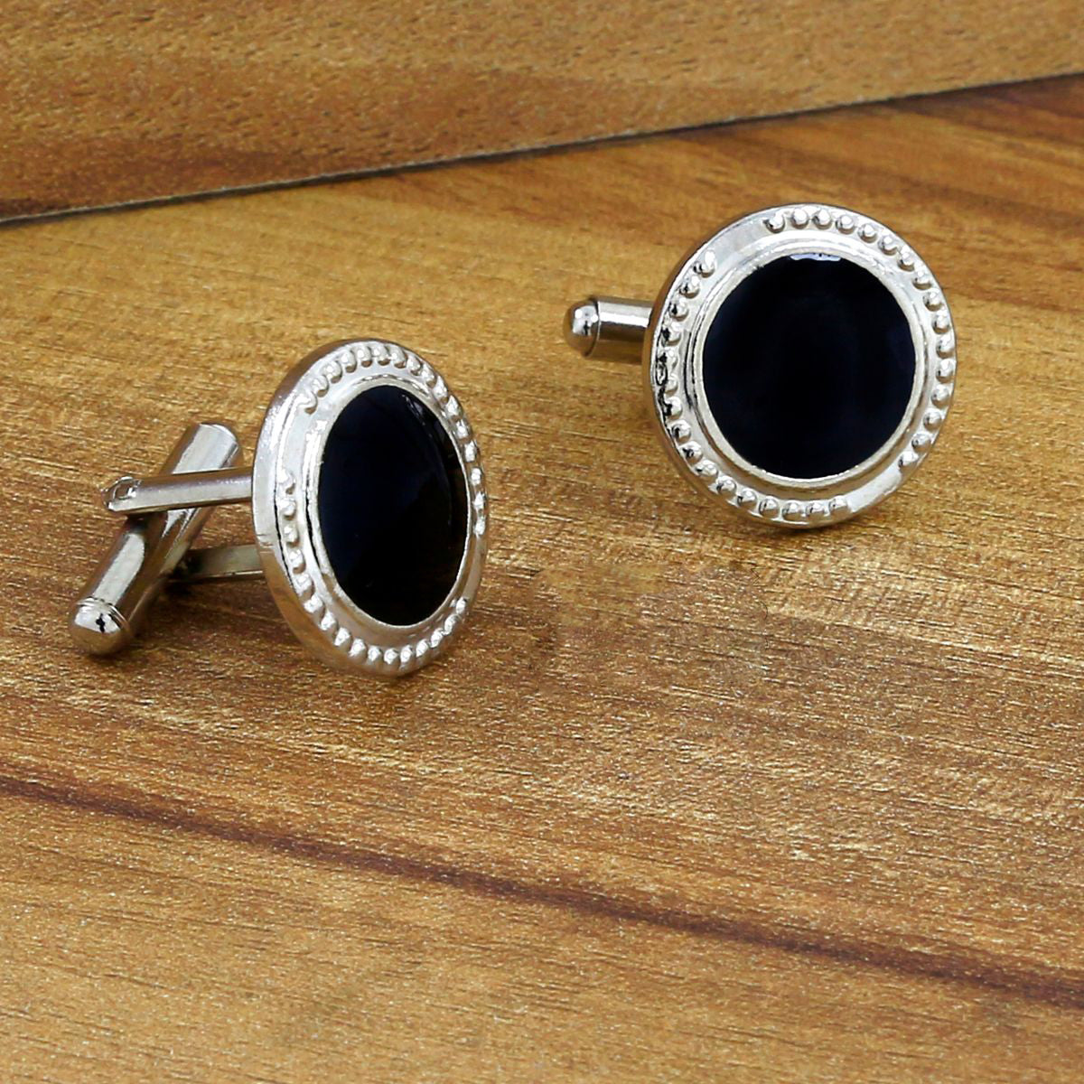 Round Black Crystal Cufflinks In Box Bulk Main image
