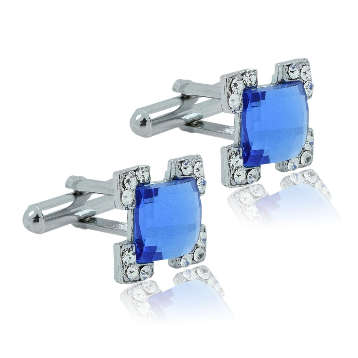 Square Blue Crystal Cufflinks In Box Bulk