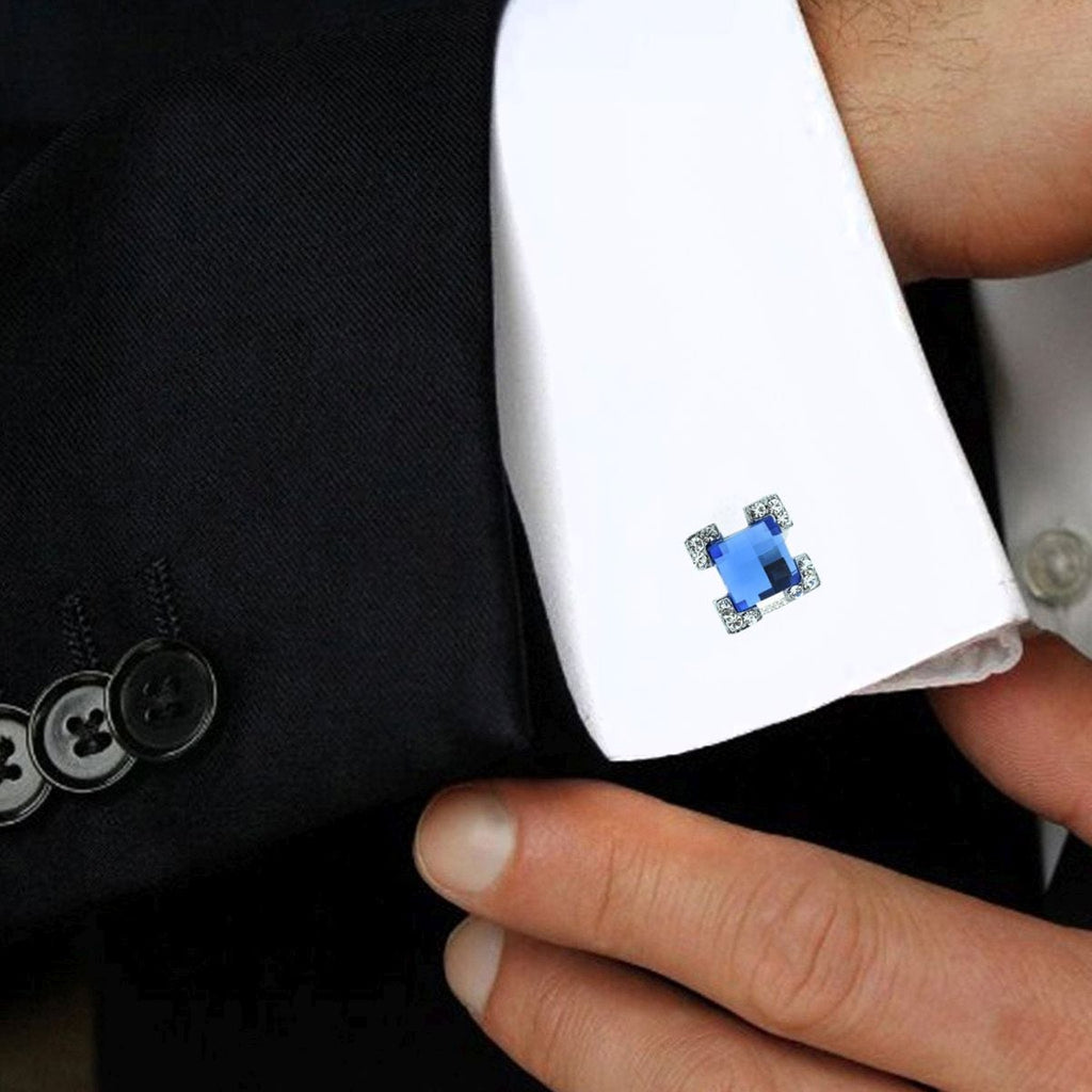 Square Blue Crystal Cufflinks In Box Bulk