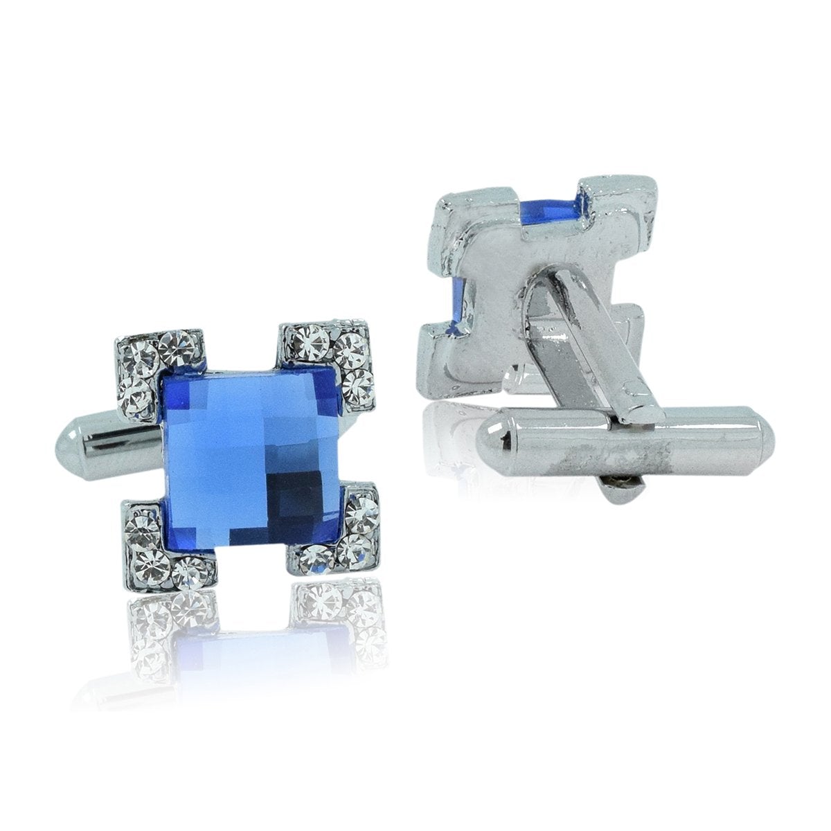Square Blue Crystal Cufflinks In Box Bulk