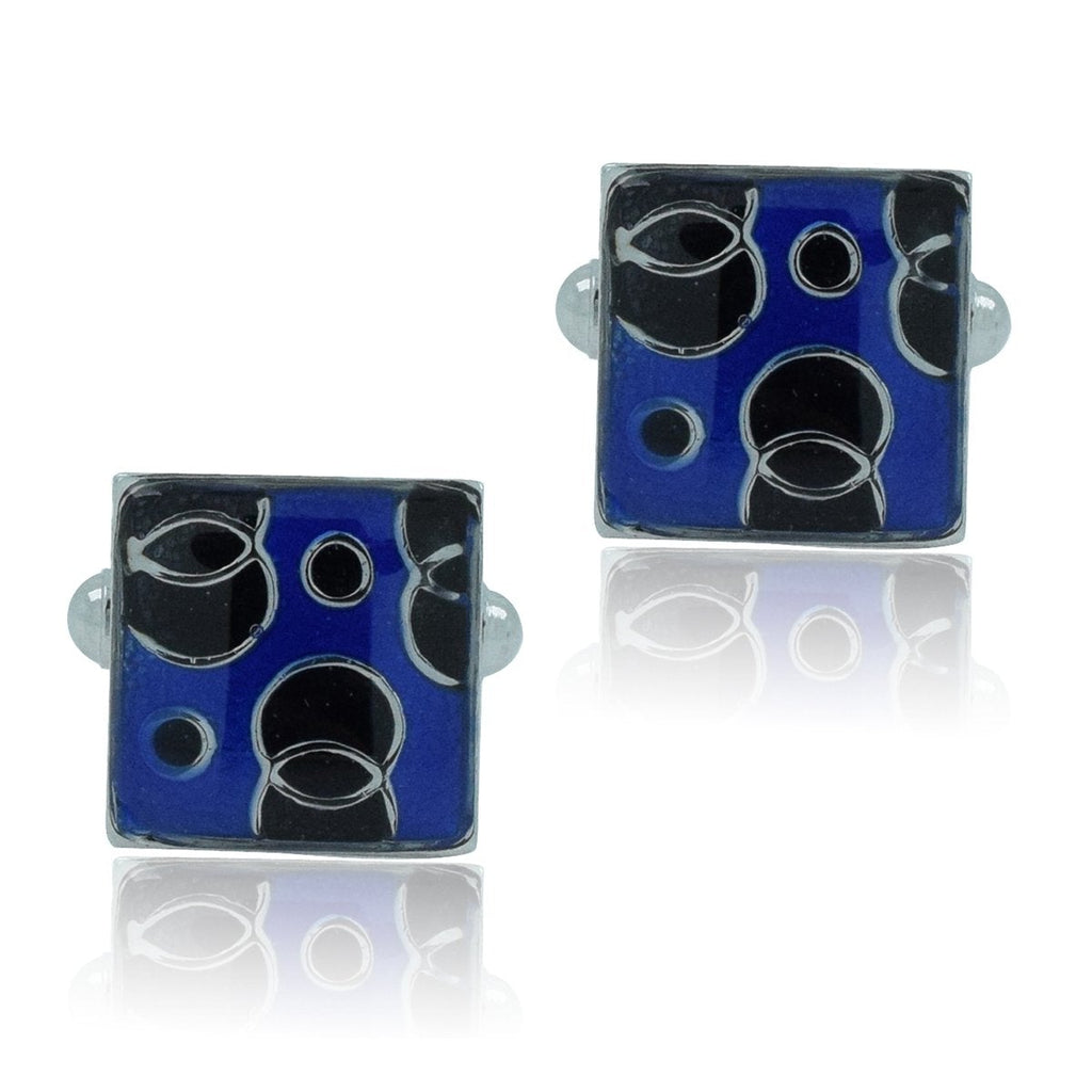 Square Blue Circles Cufflinks In Box Bulk