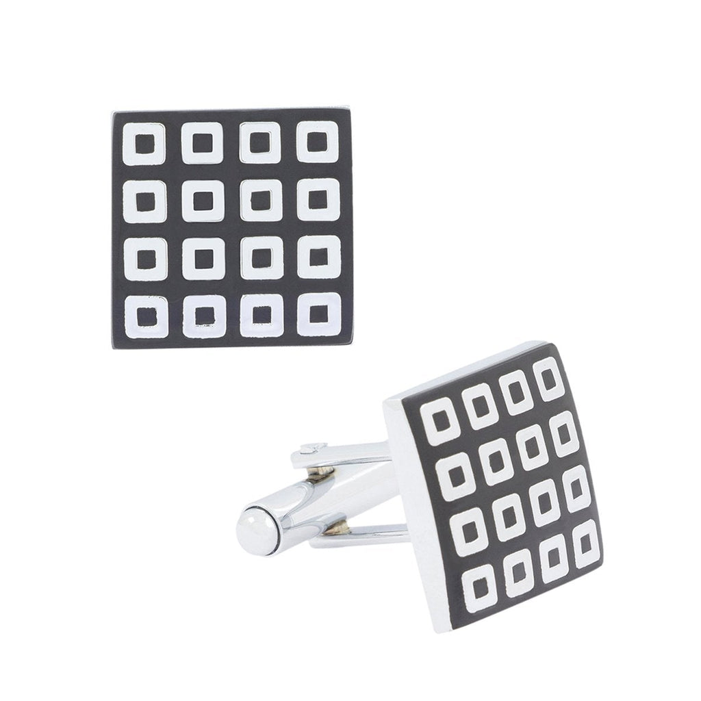 Square Black Checks Cufflinks In Box Bulk