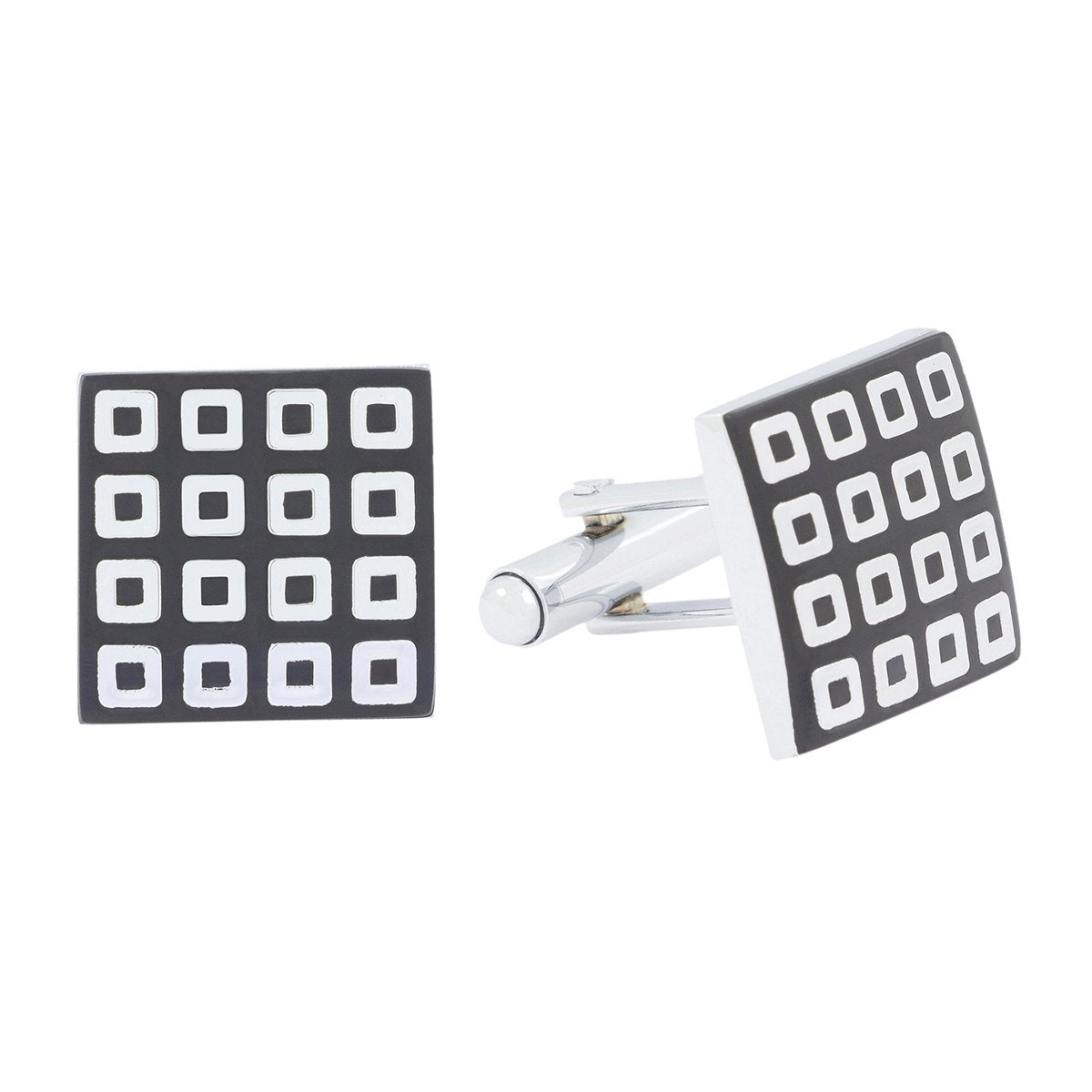 Square Black Checks Cufflinks In Box Bulk