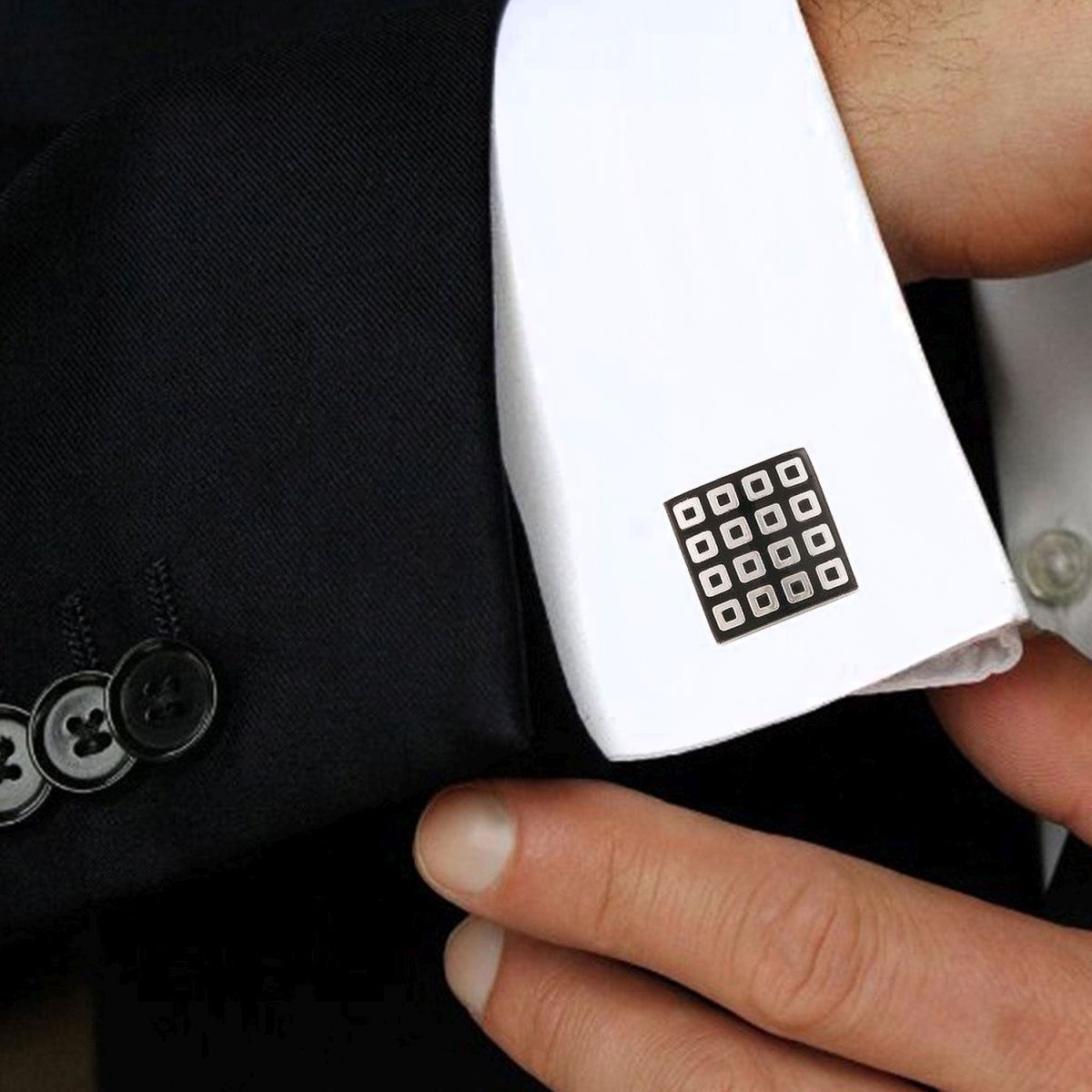 Square Black Checks Cufflinks In Box Bulk