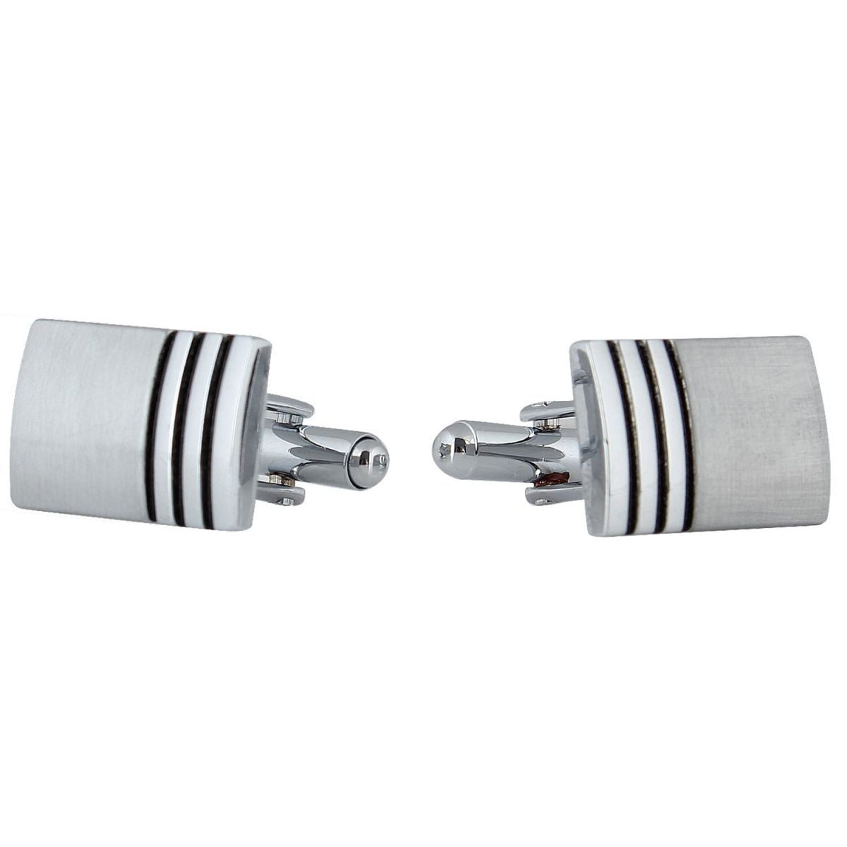 Rectangle Silver Stripes Cufflinks In Box Bulk Main image