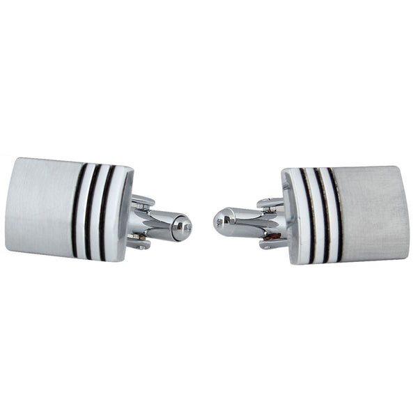 Rectangle Silver Stripes Cufflinks In Box Bulk Main image