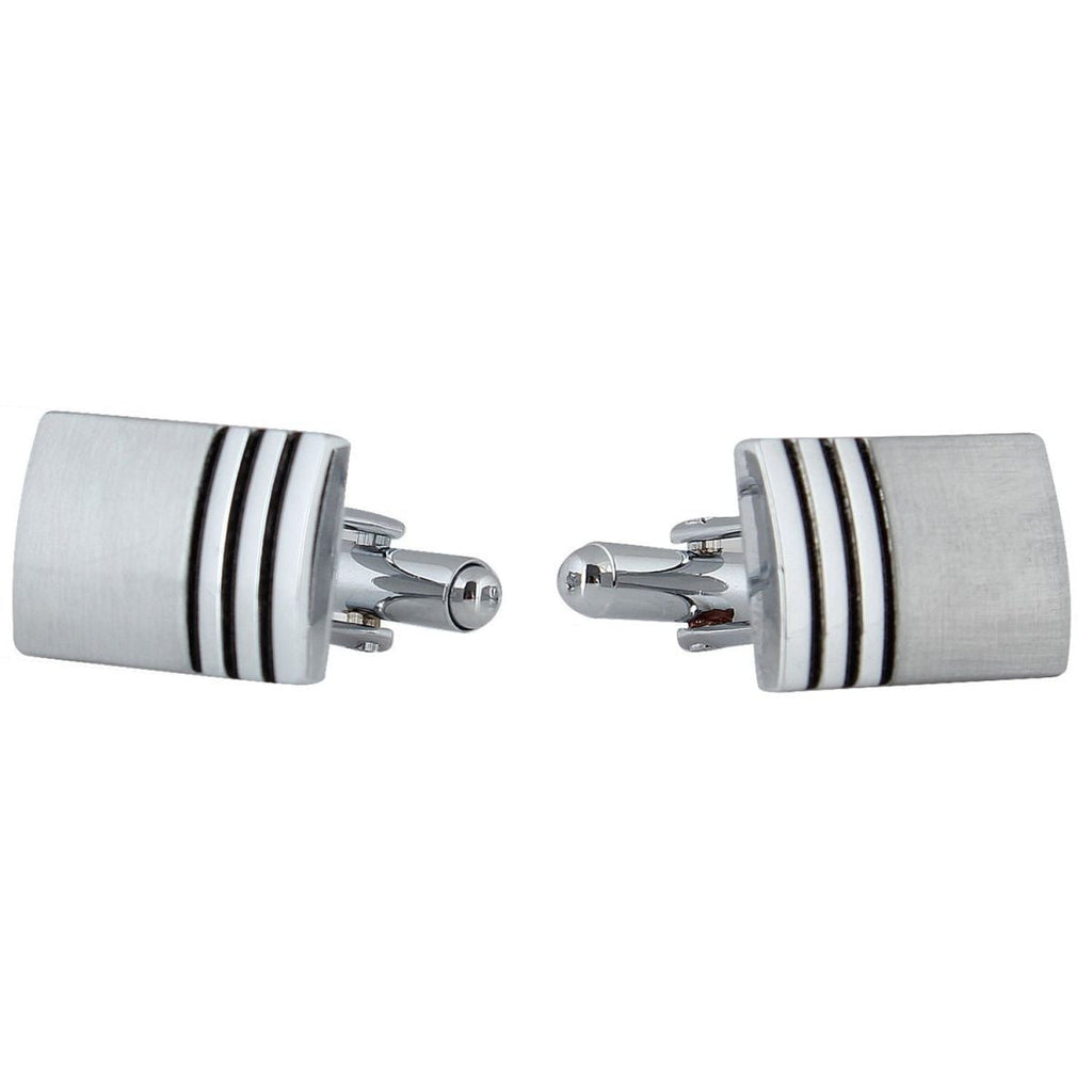 Rectangle Silver Stripes Cufflinks In Box Bulk