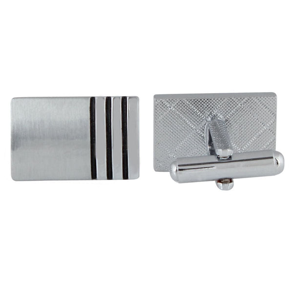 Rectangle Silver Stripes Cufflinks In Box Bulk Secondary image