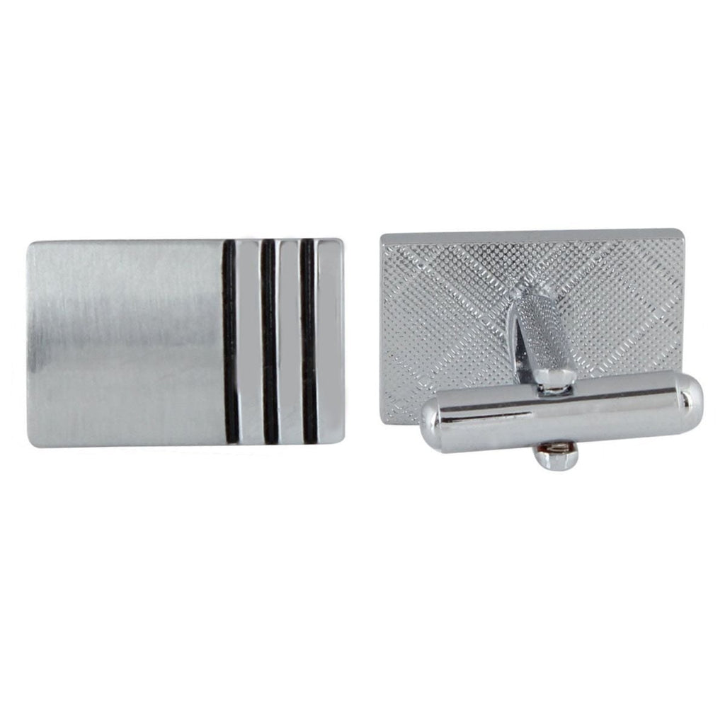 Rectangle Silver Stripes Cufflinks In Box Bulk