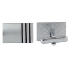 Rectangle Silver Stripes Cufflinks In Box Bulk