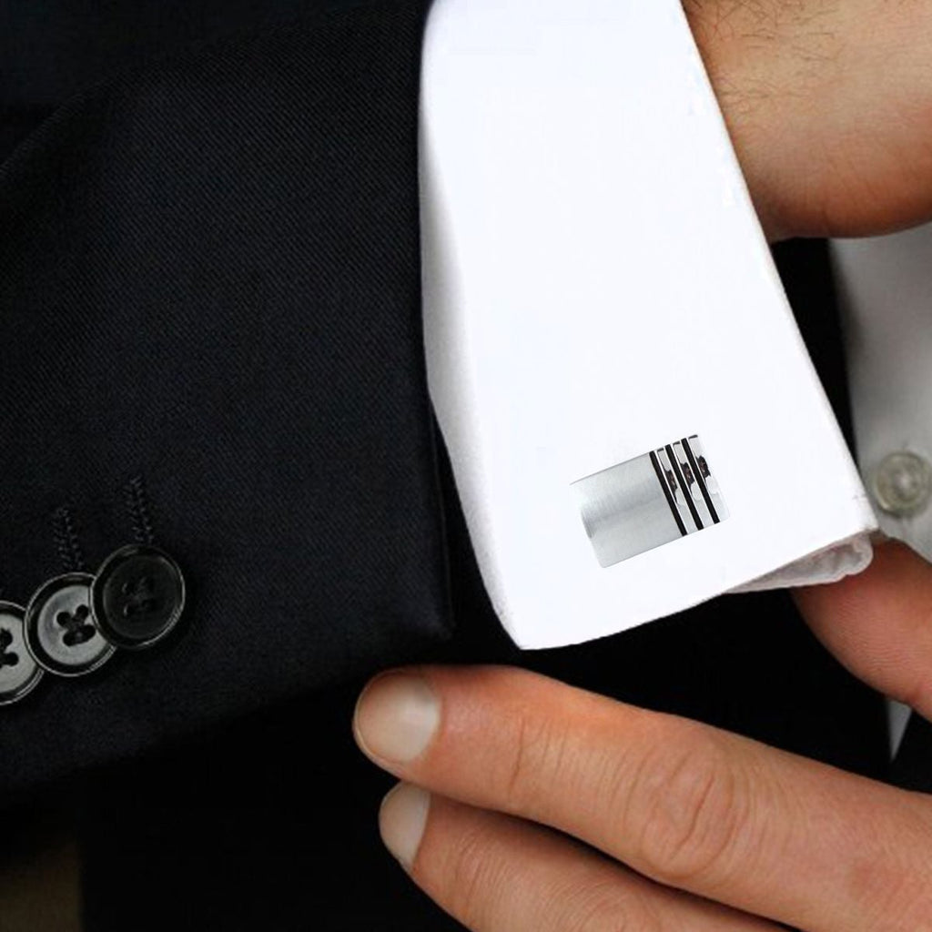 Rectangle Silver Stripes Cufflinks In Box Bulk