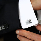 Rectangle Silver Stripes Cufflinks In Box Bulk
