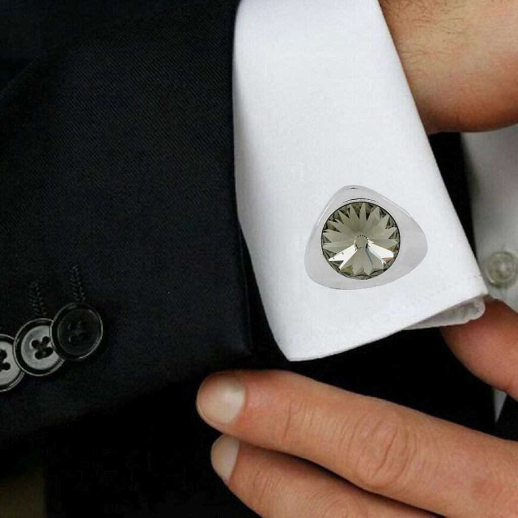 Triangle Grey Crystal Cufflinks In Box Bulk