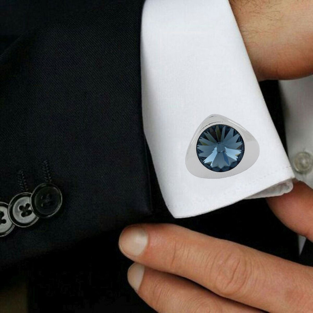 Triangle Blue Crystal Cufflinks In Box Bulk