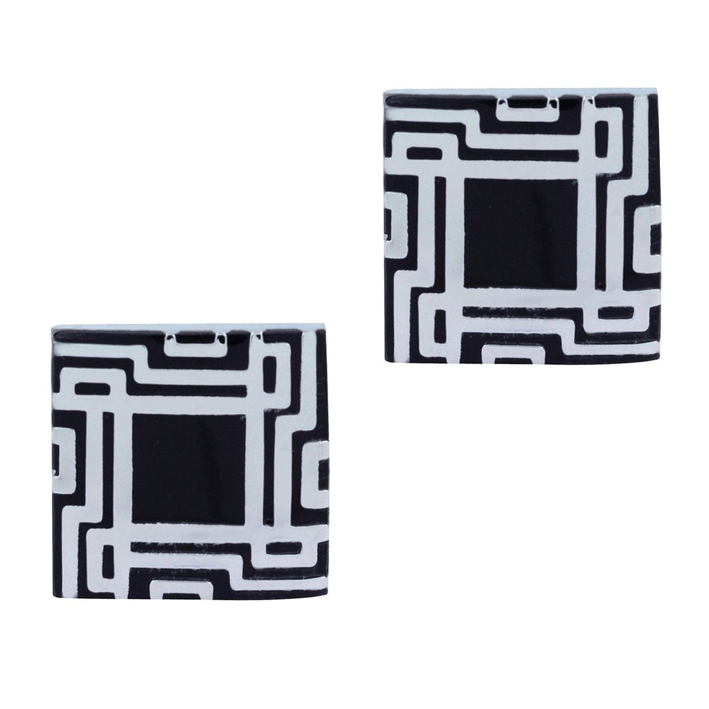 Square Black Checks Cufflinks In Box Bulk
