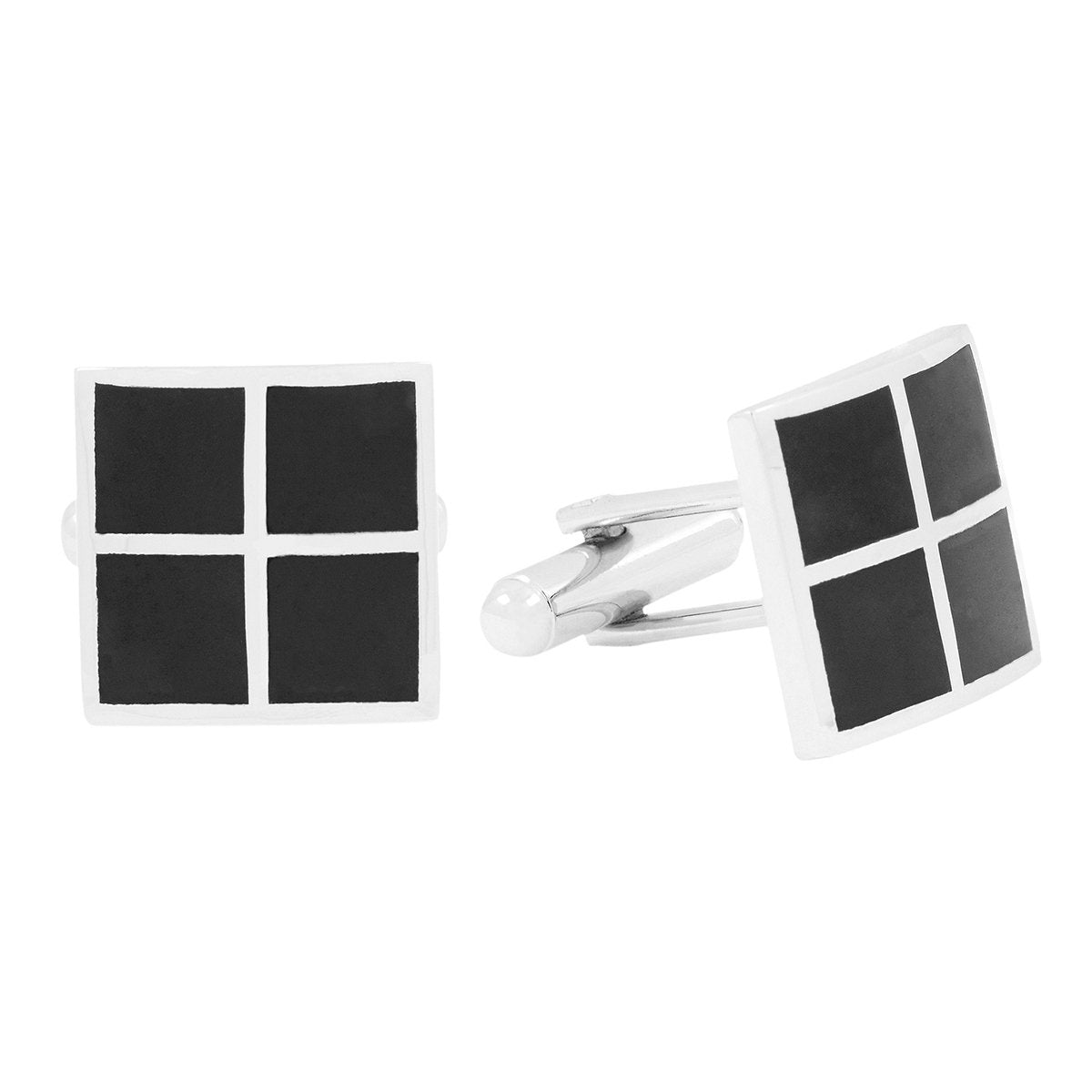 Square Black Checks Cufflinks In Box Bulk Secondary image