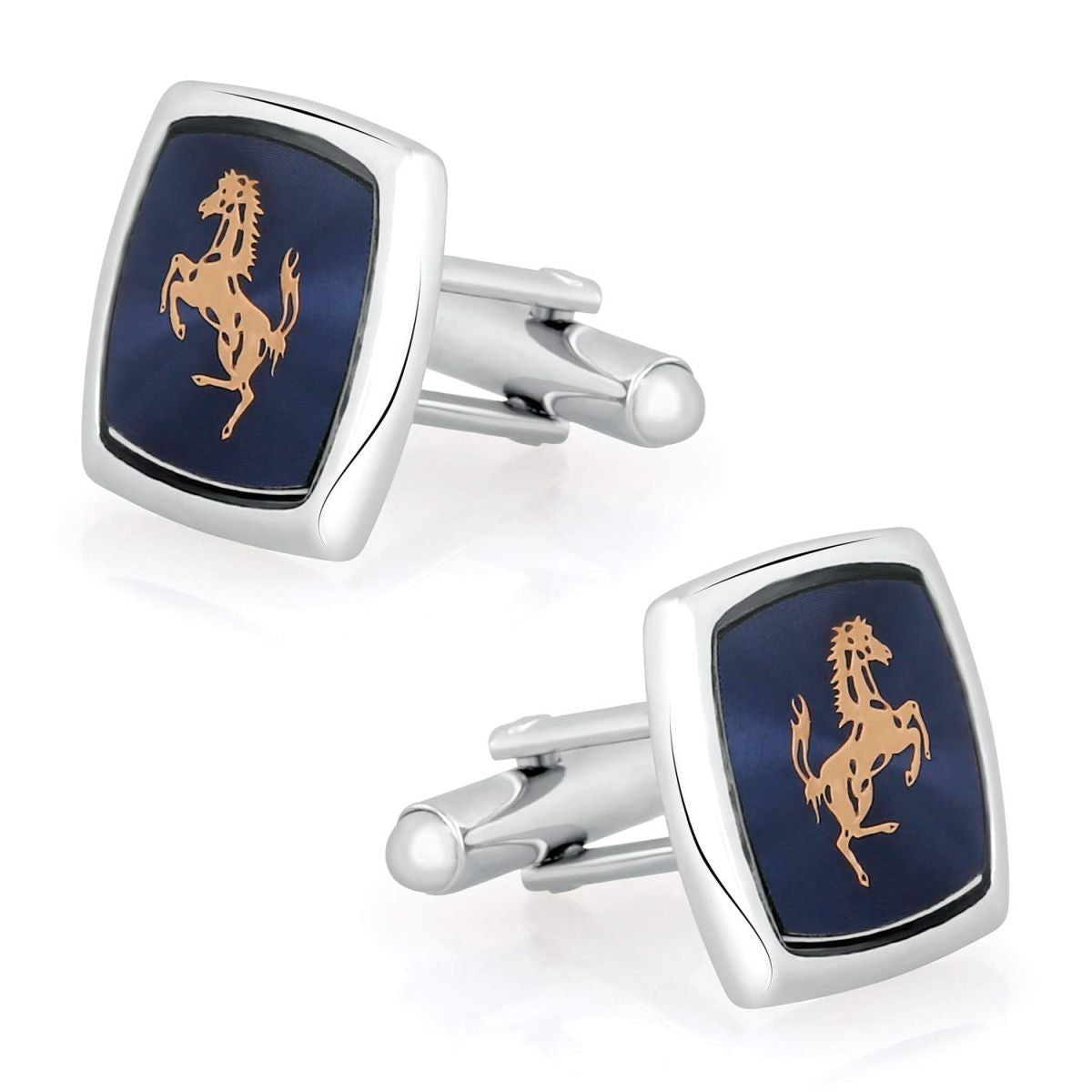 Square Blue Ferrari Horse Cufflinks In Box Bulk